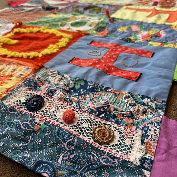 Vintage Alphabet Quilted Folk Art Patchwork Handmade 73"x40" One of a KInd Wall - Picture 9 of 14